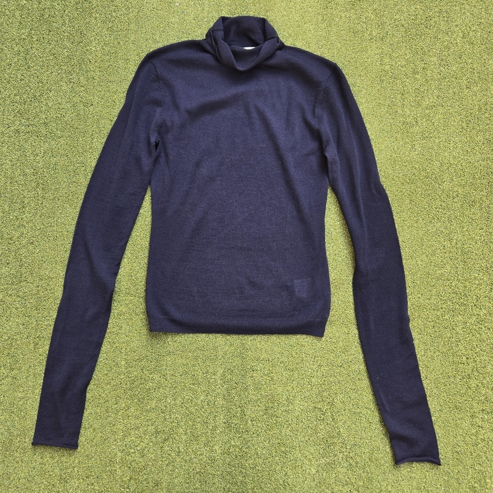 Reformation Top Women's Small Navy Blue Sheer Turtleneck Sweater Lightweight